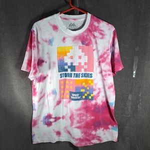 Taito Corp. Storm The Skies Space Invaders White Pink Tie Dye Graphic Tee VG L